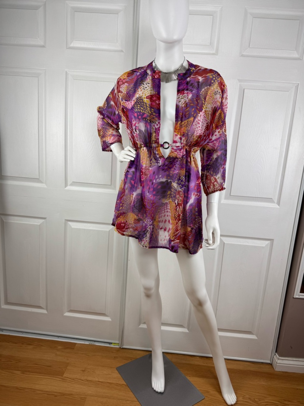Women's Purple Floral Mesh Swim Coverup Tunic